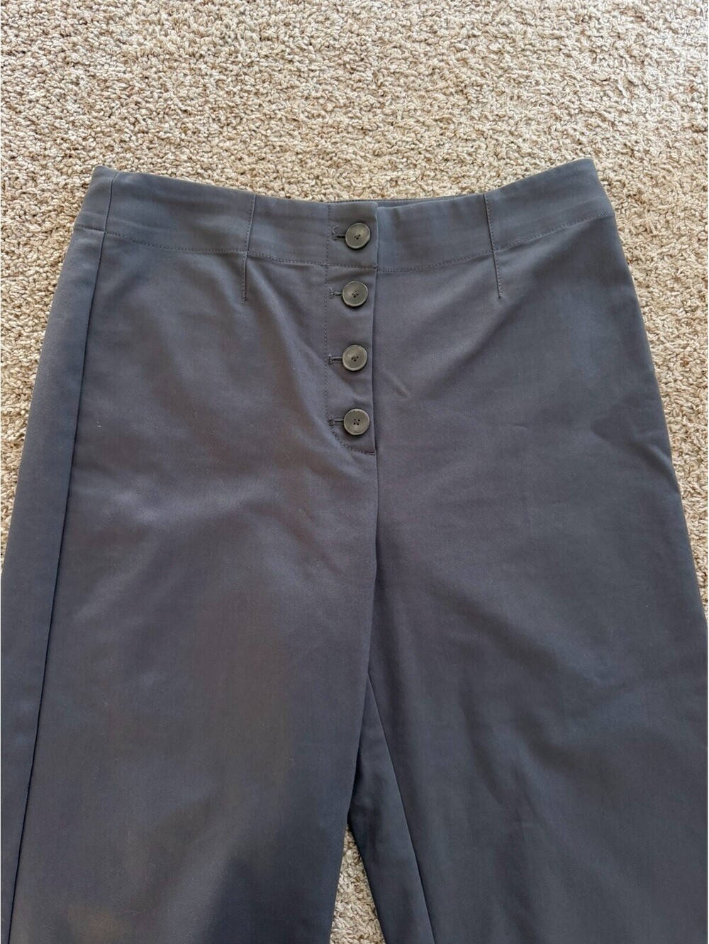 LOFT High Waist Wide Leg Crop Trousers Navy Button-Front Size 8 Minimalist Chic